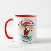 Retro Weihnachten Sonnenuntergang Skifahren Santa Tasse (Links)