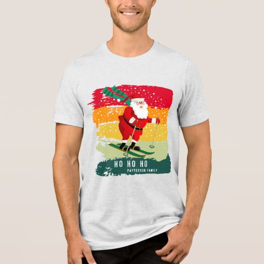 Retro Weihnachten Sonnenuntergang Skifahren Santa  Tri-Blend Shirt (Vorderseite)