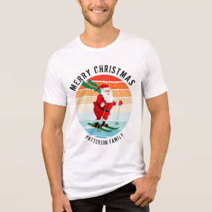 Retro Weihnachten Sonnenuntergang Skifahren Santa  Tri-Blend Shirt