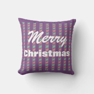 Retro-Weihnachten-Stechpalme-Rot-Grün-Lila-Karo Kissen
