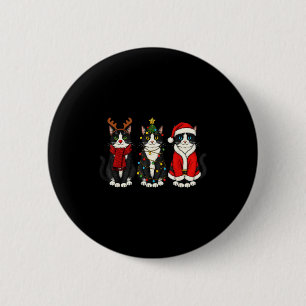Retro-Weihnachten Tuxedo-Katze Santa-Rentier  Button