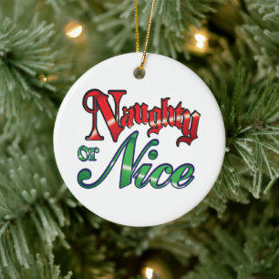 Retro-Weihnachten, Unartig oder Artig rote grüne B Keramikornament