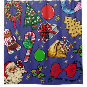 Retro Weihnachten Vintag farbenfroh blau grün Duschvorhang