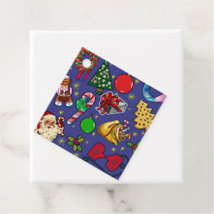 Retro Weihnachten Vintag farbenfroh blau grün Geschenkanhänger