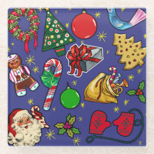 Retro Weihnachten Vintag farbenfroh blau grün Glasuntersetzer