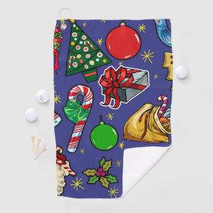 Retro Weihnachten Vintag farbenfroh blau grün Golfhandtuch