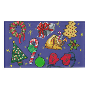 Retro Weihnachten Vintag farbenfroh blau grün Namenschild