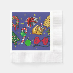 Retro Weihnachten Vintag farbenfroh blau grün Serviette