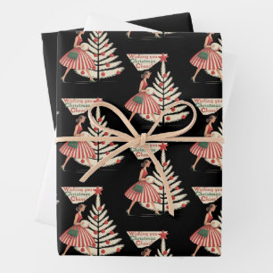 Retro-Weihnachten Vintage 50er Feiertag 1950er Dam Geschenkpapier Set