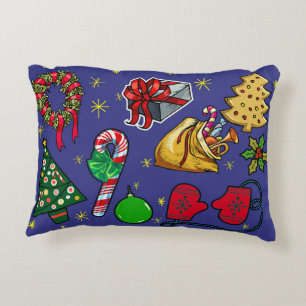 Retro-Weihnachten Vintage Farbige Blau Rot Grün Dekokissen