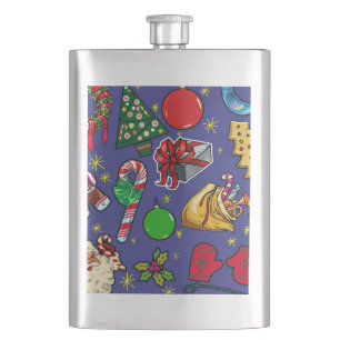 Retro-Weihnachten Vintage Farbige Blau Rot Grün Flachmann