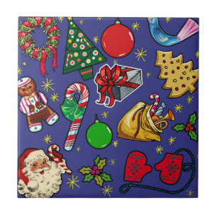 Retro-Weihnachten Vintage Farbige Blau Rot Grün Fliese