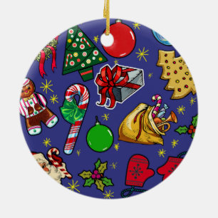 Retro-Weihnachten Vintage Farbige Blau Rot Grün Keramik Ornament