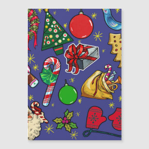 Retro-Weihnachten Vintage Farbige Blau Rot Grün Magnetkarte