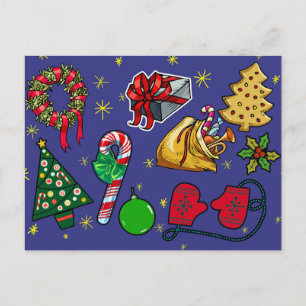 Retro-Weihnachten Vintage Farbige Blau Rot Grün Postkarte