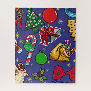 Retro-Weihnachten Vintage Farbige Blau Rot Grün Puzzle