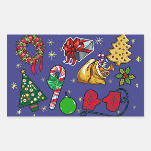 Retro-Weihnachten Vintage Farbige Blau Rot Grün Rechteckiger Aufkleber