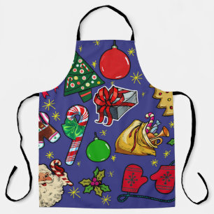Retro-Weihnachten Vintage Farbige Blau Rot Grün Schürze