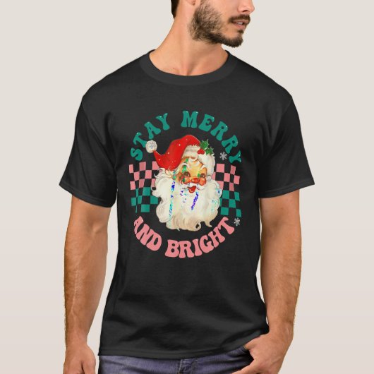 Retro Weihnachten Vintager Weihnachtsmann Bleibe f T-Shirt (Vorderseite)