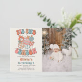 Retro Weihnachten Weihnachtsfeiertag Geburtstag Fo Einladung (Stehend Vorderseite)