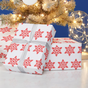 Retro Weihnachten Weiße und Rote Schneeflocken Vin Geschenkpapier