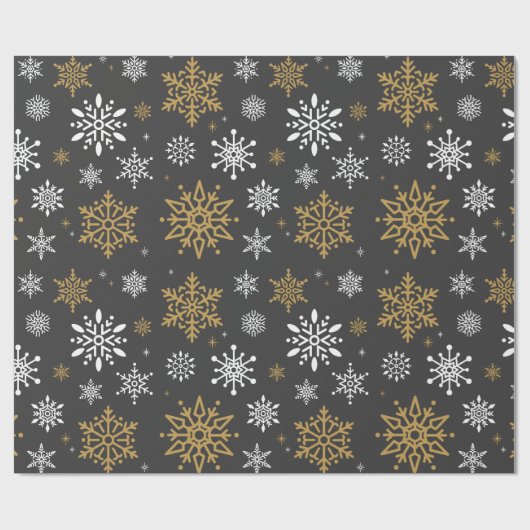 Retro Weihnachten Weißer und Goldschneeflocken Vin Geschenkpapier (Flach)