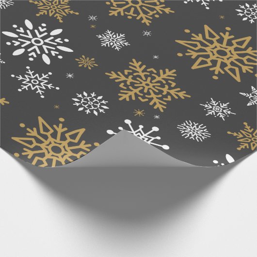 Retro Weihnachten Weißer und Goldschneeflocken Vin Geschenkpapier (Ecke)
