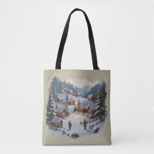 Retro-Weihnachten Winterdorf 90er Berge Bäume Tasche