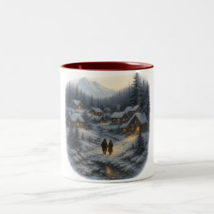 Retro-Weihnachten Winterdorf Bergkiefern Zweifarbige Tasse