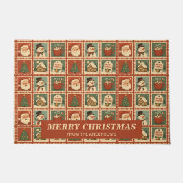 Retro Weihnachts-Briefmarke Collage Personalisiert Fußmatte