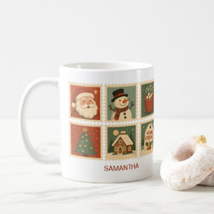 Retro Weihnachts-Briefmarke Collage Personalisiert Kaffeetasse