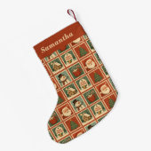 Retro Weihnachts-Briefmarke Collage Personalisiert Kleiner Weihnachtsstrumpf (Rückseite (Hängend))