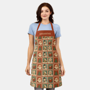 Retro Weihnachts-Briefmarke Collage Personalisiert Schürze