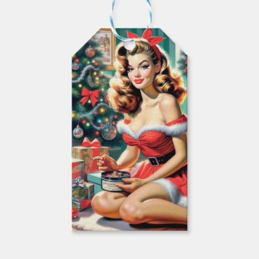 Retro Weihnachts-Button auf Geschenkanhänger (Vorderseite)