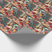 Retro Weihnachts-Button auf Geschenkpapier (Ecke)