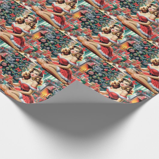 Retro Weihnachts-Button auf Geschenkpapier (Ecke)