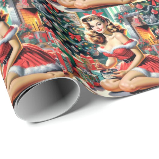 Retro Weihnachts-Button auf Geschenkpapier (Rolleneckpunkt)