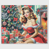 Retro Weihnachts-Button auf Geschenkpapier (Flach)