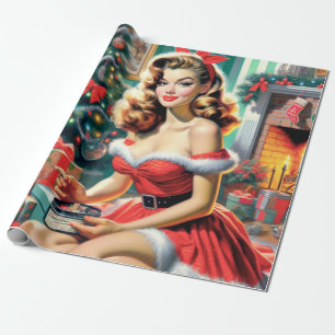 Retro Weihnachts-Button auf Geschenkpapier