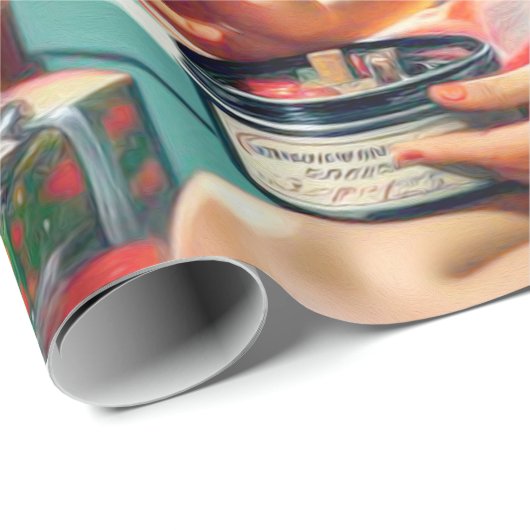 Retro Weihnachts-Button auf Geschenkpapier (Rolleneckpunkt)