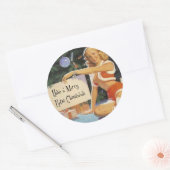 Retro Weihnachts-Button auf Runder Aufkleber (Umschlag)