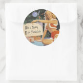 Retro Weihnachts-Button auf Runder Aufkleber (Tasche)