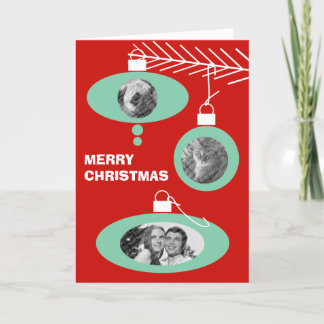 Retro Weihnachts-Fotokarte - Retro Ornamente Feiertagskarte