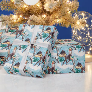 Retro-Weihnachts-Hirsch-Party-Verpackung Geschenkpapier