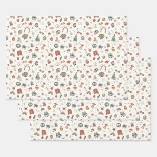 Retro Weihnachts Icons Wrapping Paper Geschenkpapier Set