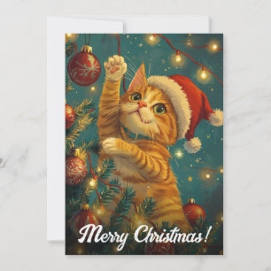 Retro-Weihnachts-Katzenbaum mit individuellem Text Feiertagskarte