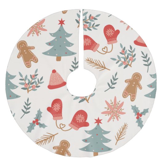 Retro Weihnachts Lebkuchen Muster. Polyester Weihnachtsbaumdecke (Vorderseite)