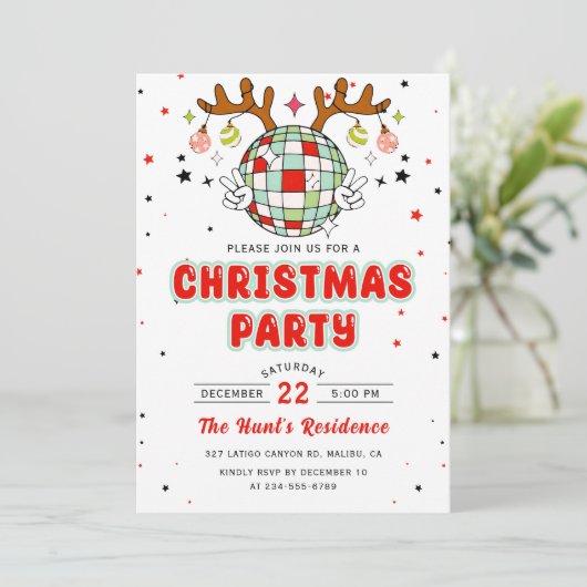 Retro Weihnachts-Party Einladung (Stehend Vorderseite)