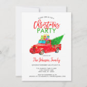 Retro Weihnachts Party Pick-up Truck Tree Red Gree Einladung (Vorderseite)
