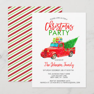 Retro Weihnachts Party Pick-up Truck Tree Red Gree Einladung